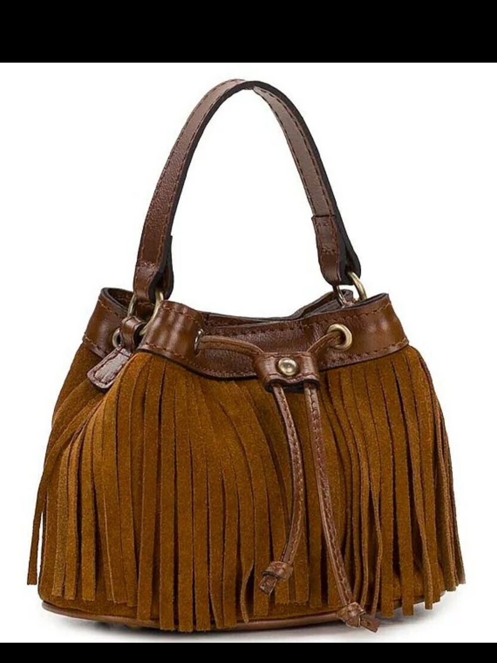 Patricia Nash Brown Suede Fringe Drawstring Mini Hobo And Crossbody Bag - Picture 5 of 14